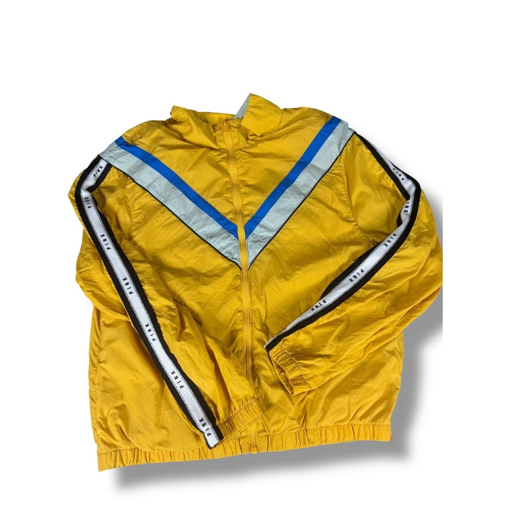 PINK Victoria's Secret Windbreaker Yellow‎ Color Block M/L Retro Streetwear